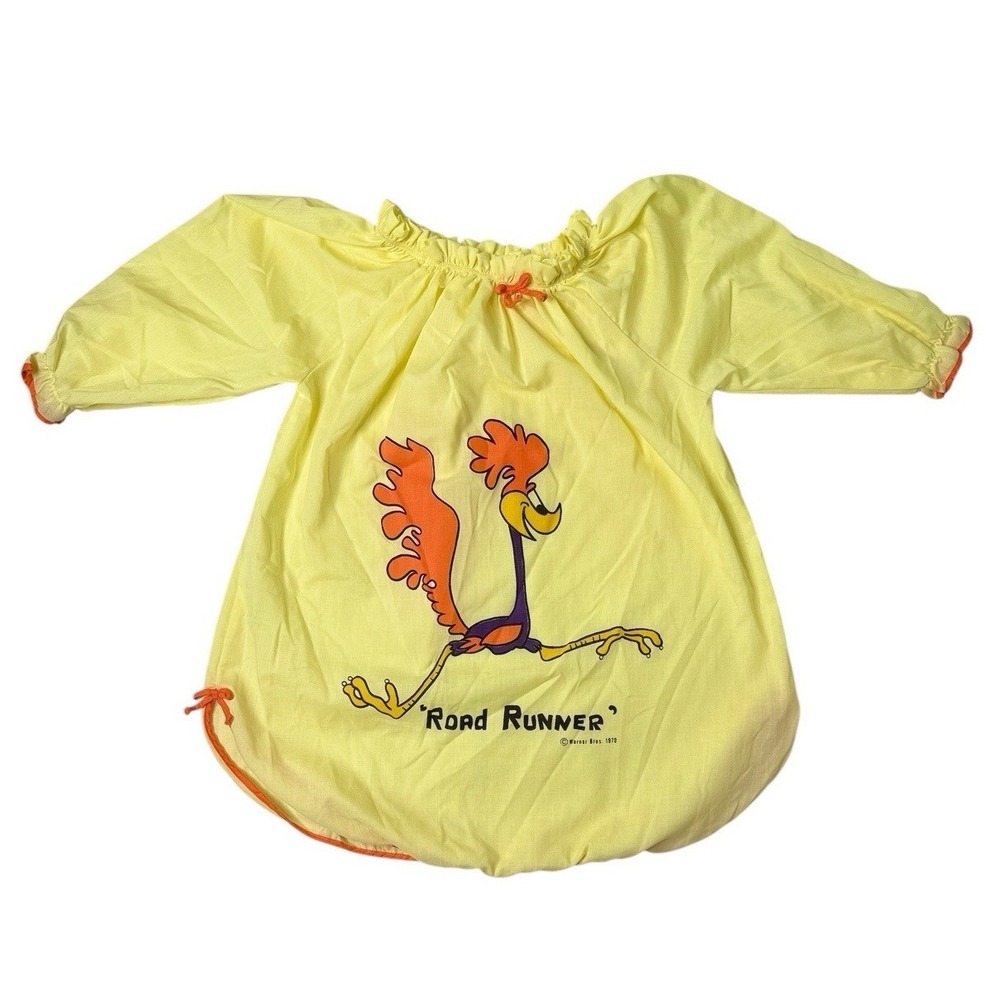 Vintage 1978 Road‎ Runner Looney Tunes Yellow Nightgown Smock Peasant Dress 70s